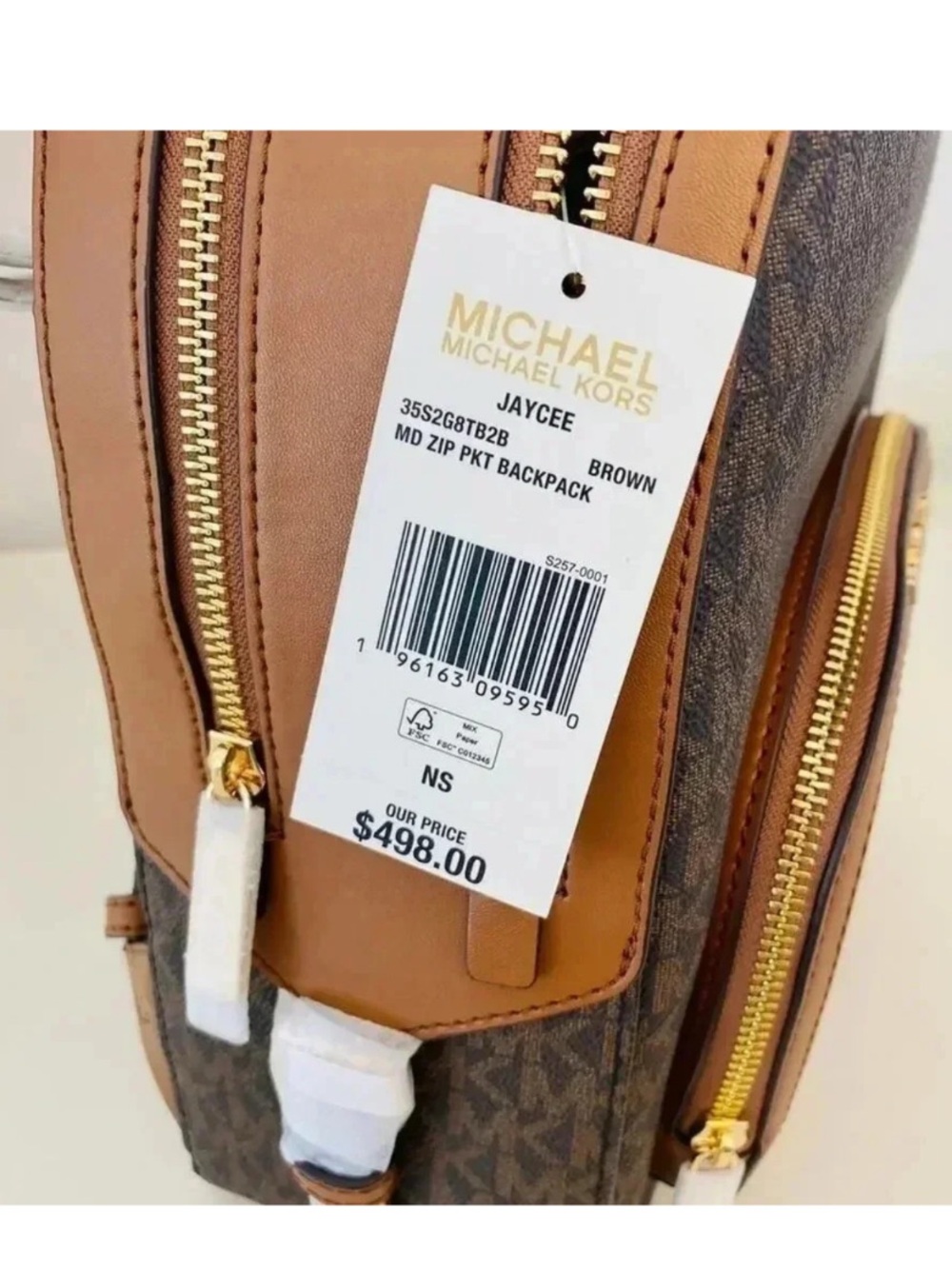 NWT! Michael Kors Jaycee Med Signature Brown Monogram Backpack - Picture 12 of 12